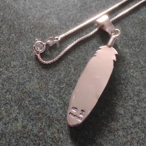 Silver & Turquoise Feather Pendant - Picture 2 of 4